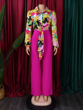 Elegant Print Bandage Top Wide Leg Pants Casual Set