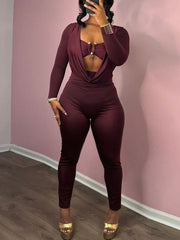 Sexy Metal Decor Tops Deep V Club Party Jumpsuits
