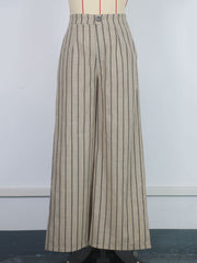 Casual Striped Linen Wide Leg Pants