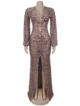 Sxey Deep V Leopard Print High Slit Maxi Dress