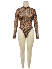 Sexy Leopard Print Sheer Bodysuit And Split Skirt Sets