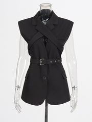 Fashion Sleeveless Belted Crisscross Jacket Vest
