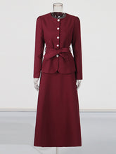 Round Neck Single Breasted Slim Top and Long Skirt Set