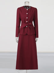 Round Neck Single Breasted Slim Top and Long Skirt Set