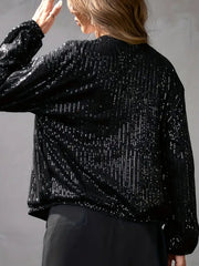 Fashion Long Sleeve Sequin Zip Up Party Jacket