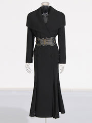 Solid Patchwork Belt Loose Elegant Trench Coat