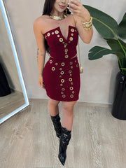 Sexy Metal Hole Strapless Tube Mini Skirt Sets
