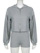 Casual Sports Yoga Ribbed Crop Top Jacket Shorts Sets