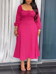 Drawstring Lace-up Cinched Waist Maxi Dress