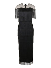 Elegant Mesh Patchwork Layered Fringe Dress