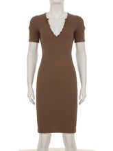 Fashion V-neck Knit Slim Package Hip Midi Dress