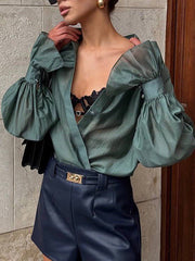 Elegant Lapel Loose Long Sleeve Office Shirts