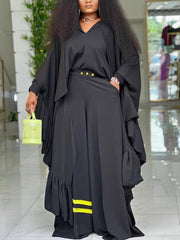 Batwing Sleeve Irregularity Top Wide Leg Pants Set