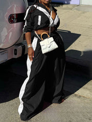 Patchwork Contrast Zipper Collar Sports Two Pieces Set