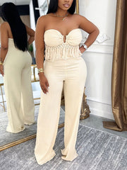 Sexy Strapless Tassel Slim Jumpsuit