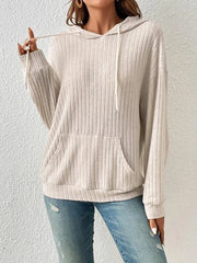 Casual Long Sleeve Hoodie Ribbed Knit Top