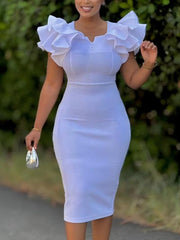 Elegant Ruffle Sleeve Cocktail Semi Formal Prom Dress
