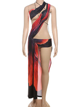 Sexy Skew Collar Lace-up Print Club Dress