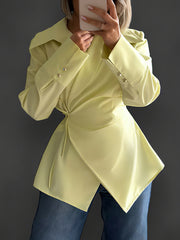 Fashion Petal Collar Long Sleeve Lace-up Slim Shirt