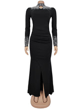 Elegant Rhinestone O Neck Slit Maxi Dress