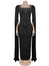 Elegant Rhinestone Cape Sleeve Slim Party Dress