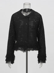 Fashion Double-Breasted Crochet Knit Fringe Jacket