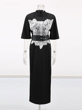 Casual Round Neck Lace Patchwork High Split Dress