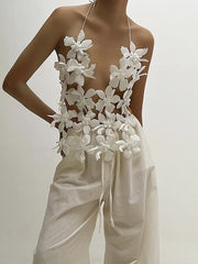 Fashion Floral Cutout Backless Halter Top