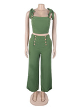 Bandage Shoulder Crop Top Wide Leg Pants Casual Set