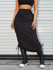Drawstring Side High Waist Casual Cargo Skirt