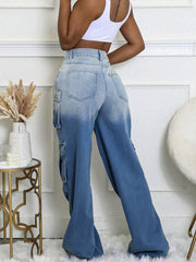 Fashion Gradient Color Cargo Straight Jeans