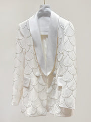 Fashion Pearl Fish Scale Detail Slim Blazer