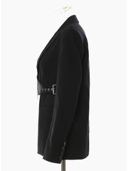 PU Leather Patchwork Irregular Loose Blazer