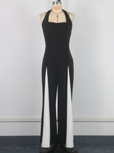 Sexy Black White Color Block Halterneck Jumpsuit