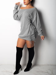 Sexy Off Shoulder Drawstring Lace-up Loose Mini Dress