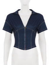 Short Sleeve Zip Front Cinched Waist Crop Top