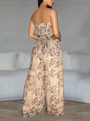 Sexy Print Backless Strapless Wide Leg Jumpsuit