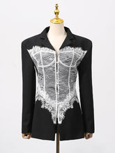 Fashion Lace Patchwork Buttoned Lapel Blazer