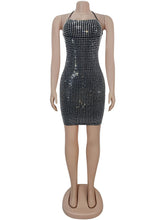 Sexy Rhinestone Embellished Halter Mini Dress