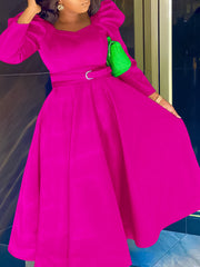 Solid Color Bubble Sleeves Party Dress