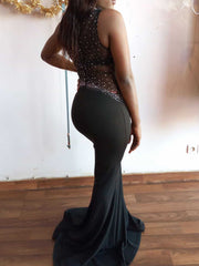 Rhinestone Sheer Mesh Patchwork Slim Dress