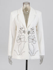 Rhinestone Flower Design Slim Blazer