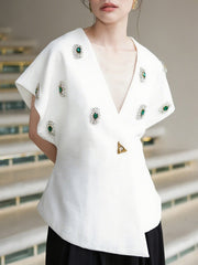 Rhinestone Embellishment V Neck Slim Vest Top