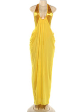 Sexy Halter Neck Patchwork Ruched Maxi Dress