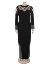 Fashion Hollow Out Rhinestone Caftan Evening Party Dress