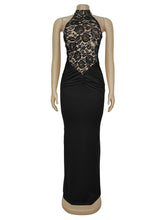 Lace Halter See Through Backless Slim Maxi Dress