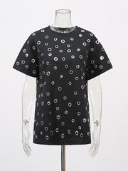 Fashion Eyelets Loose Casual T-Shirt
