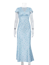 Elegant V-Neck Print High Waist Maxi Dress