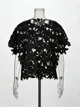 Fashion Solid Hollow Out Floral Patchwork Short Sleeve Shirt