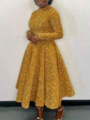 Elegant Round Neck Sequin Slim Party Dress